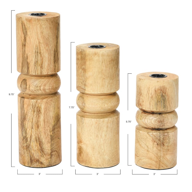 Wood Stack Taper Candle Holders - 7.5"L x 7.5"W x 9.8"H