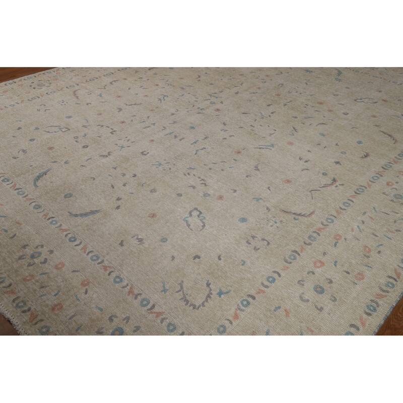 Distressed Floral Tabriz Persian Area Rug Hand-Knotted Wool Carpet - 9'5"x 10'10"
