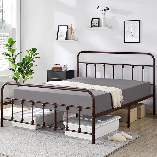 VECELO Metal Bed Frame with Headboard Classic Metal Platform Bed Frame Mattress Foundation with Victorian Style Footboard On Sale Bed Bath Beyond 32883474
