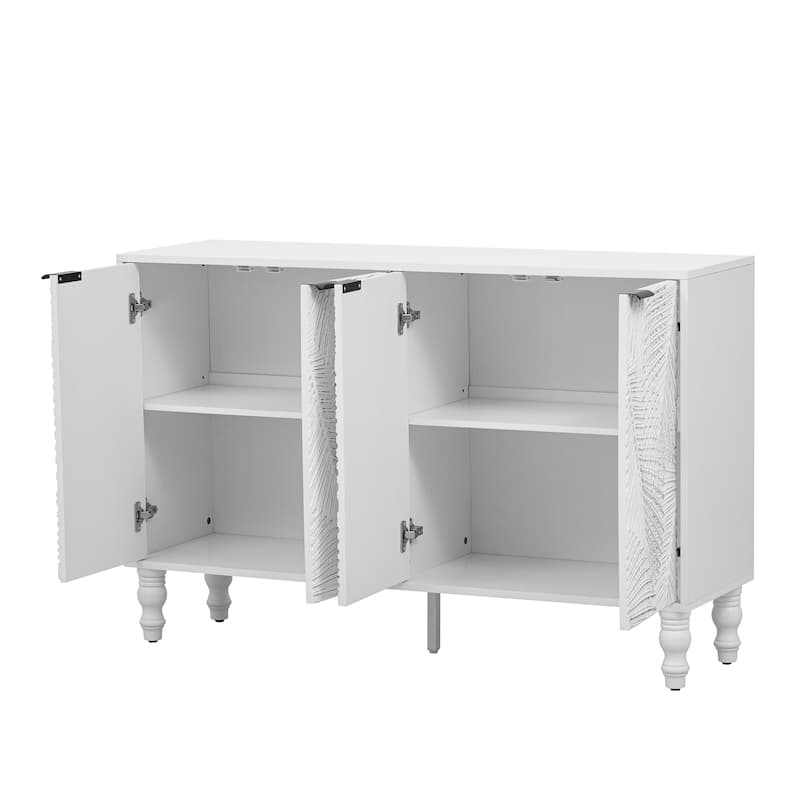 TV Stand with Leaf-Textured Cabinet Doors, Entertainment Center with Adjustable Shelves, Media Console with Wood Legs