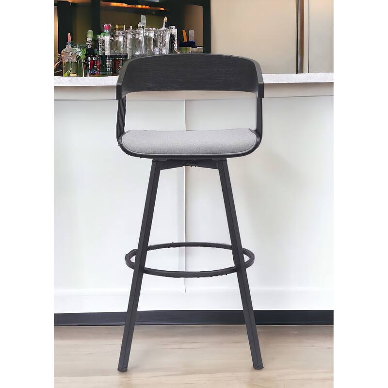 31" Light Gray and Black Fabric with Metal Swivel Bar Height Bar Chair - Light Gray