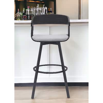31" Light Gray and Black Fabric with Metal Swivel Bar Height Bar Chair
