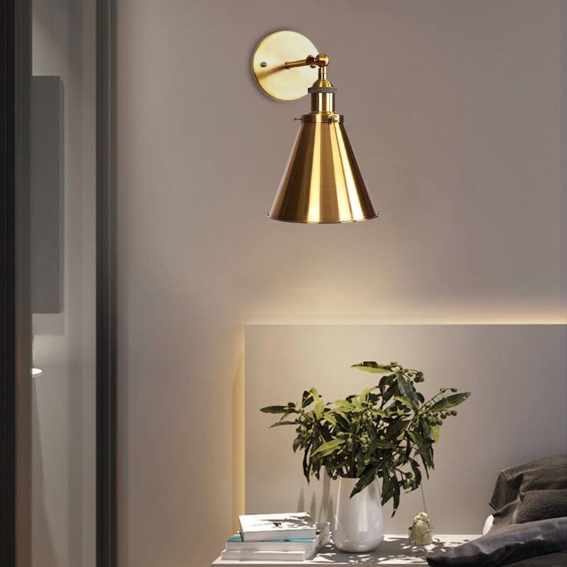 Industrial Gold Finish Cone Shape Swing Arm Wall Light - Gold