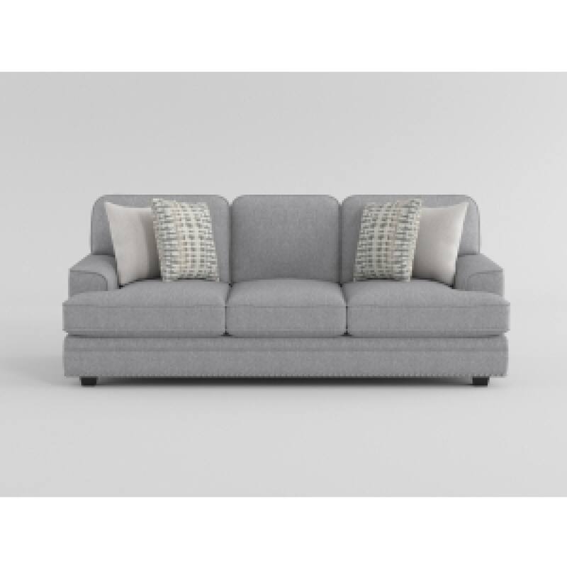 Brady Sofa with 4 Pillows, Gray Chenille, Nailhead Trim, 92 Inch