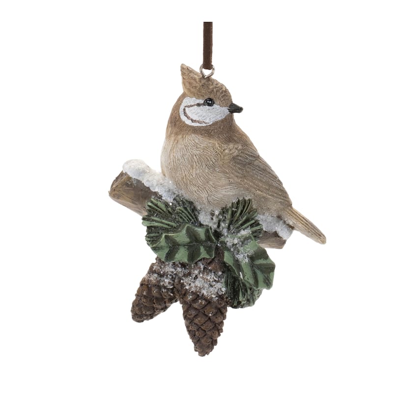 Set of 12 Cardinal and Owl Ornaments with Snow Pine Details - 4” x 3” x 3”