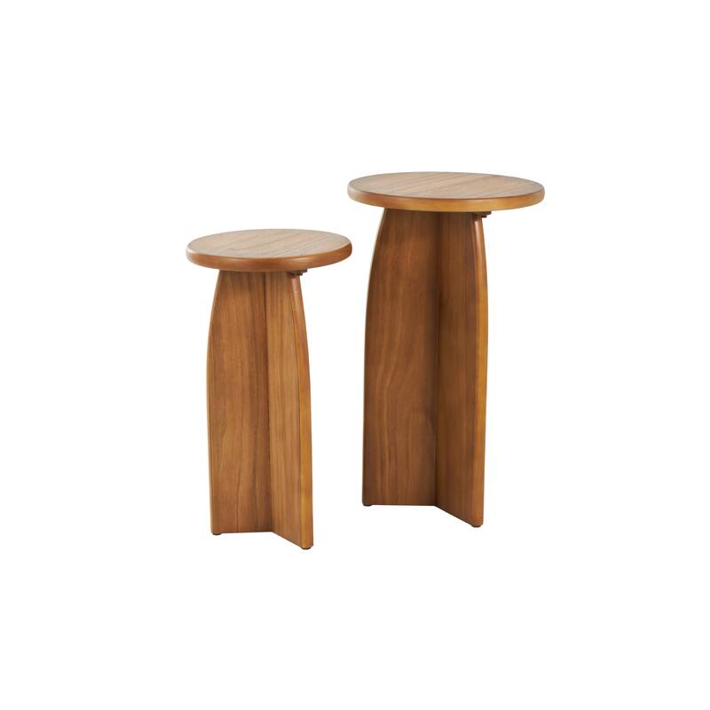 Black or Brown Wood Pedestal Accent Table (Set of 2)