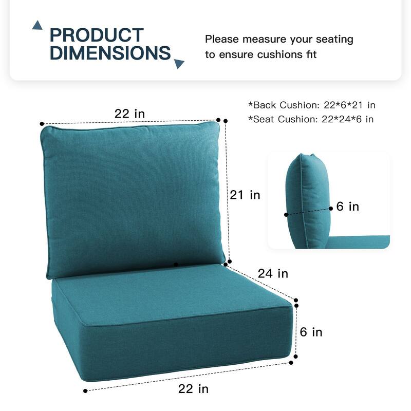 Pocassy 22"x24"x6" Inch Thick Cushions Pillows Indoor Outdoor Cushion 4 Set