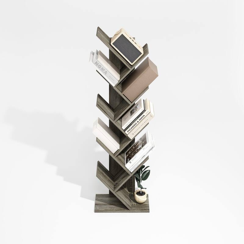 50.9 in. Tall Grey Oak Wood 9-Shelf Bookcase