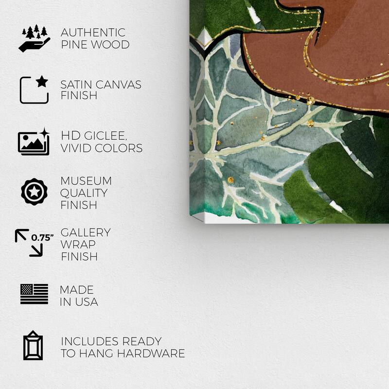 Wynwood Studio Canvas Fashion and Glam Woman of Golden Leaves Green and Light Green Modern & Contemporary Wall Art Canvas Print
