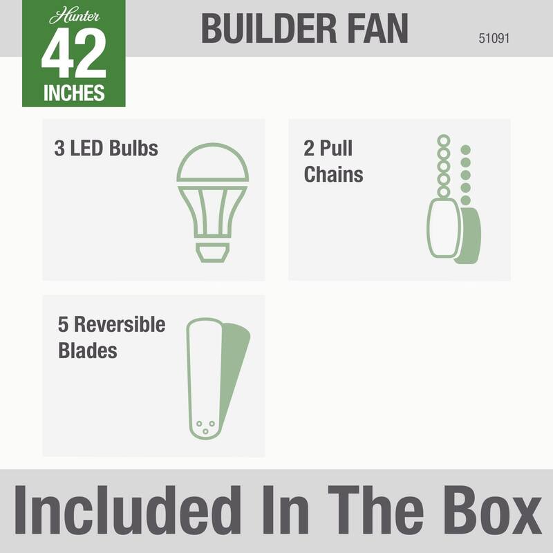 Hunter 42" Builder Low Profile Ceiling Fan with 3-Light LED Light Kit and Pull Chain