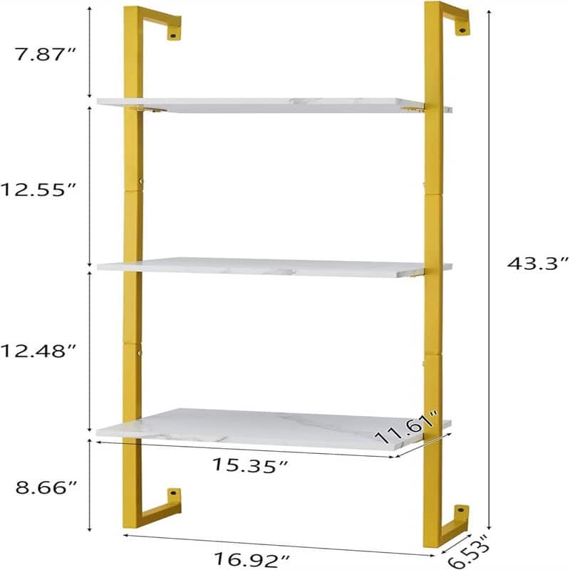 3 Tier Bookshelf Wall Mounted Ladder Shelf - 11.61"D x 16.93"W x 43.31"H