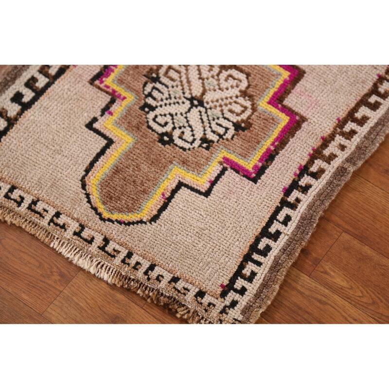 Hand Knotted Oriental 100% Wool Carpet Transitional Tribal Beige & Ivories Anatolian Area Rug - 2' 10'' X 1' 8''