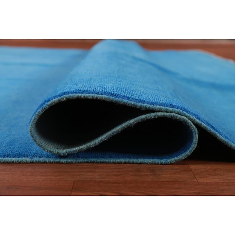 Skye Blue Modern Gabbeh Vegetable Dye Rug Hand-Knotted Wool Carpet - 10'4" x 13'0"