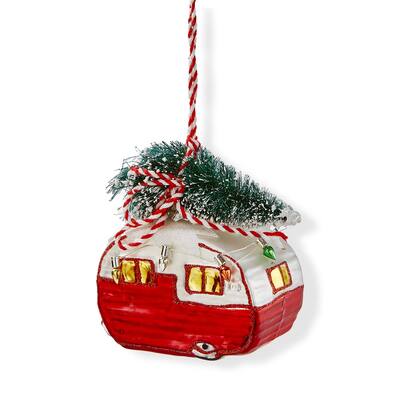 Vintage Multicolor Glass Camper Ornament for Christmas Tree 4.5" L x 2" W x 3.5" H - Dust Clean
