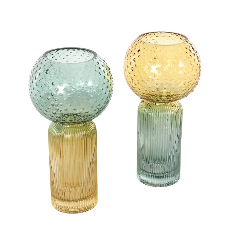 Glass Ribbed Ombre Decorative Vase - Set of 2 Multi Colored - Roche River Decor