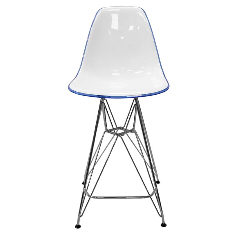 LeisureMod Modern Cresco Acrylic Barstool with Chrome Base and Footrest for Home Bar Restaurant