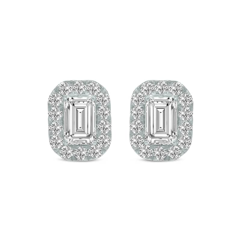 Marquee 1.50 Carat TW Emerald Cut Lab Grown Diamond Halo Earrings in 14K White Gold