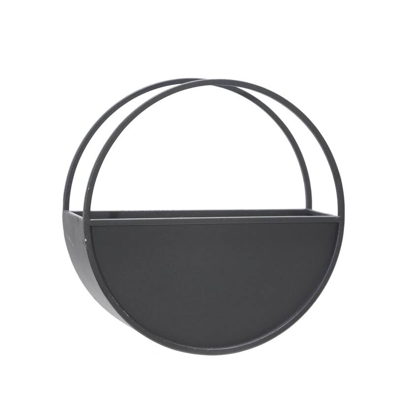 Sagebrook Home Modern Set of 2 Metal Round Wall Planters Black Iron Plant Holders for Indoor/Outdoor - 12" x 4" x 12"
