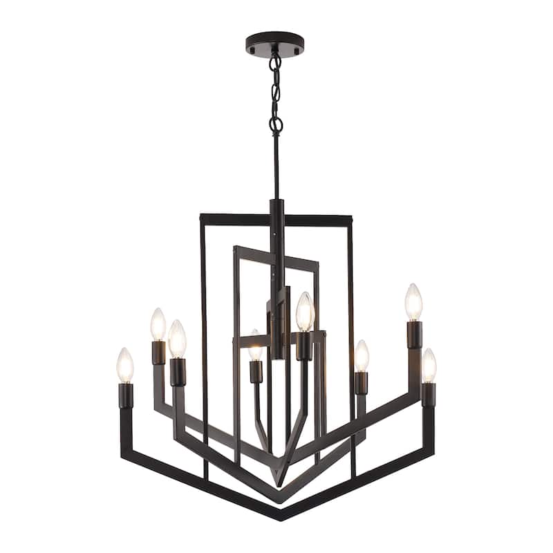 8-light Matte Black Rotatable Chandelier Pendant Lighting Fixture - 25 in