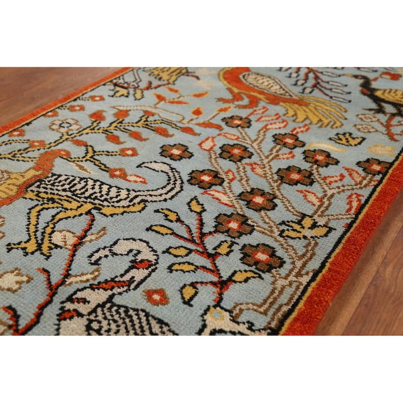 Blue Ziegler Indian Runner Rug Hand-Knotted Wool Carpet - 2'6"x 7'7"