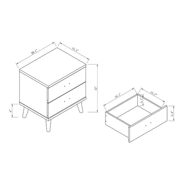 DH BASIC MidCentury Modern Distressed Grey 2Drawer Nightstand with