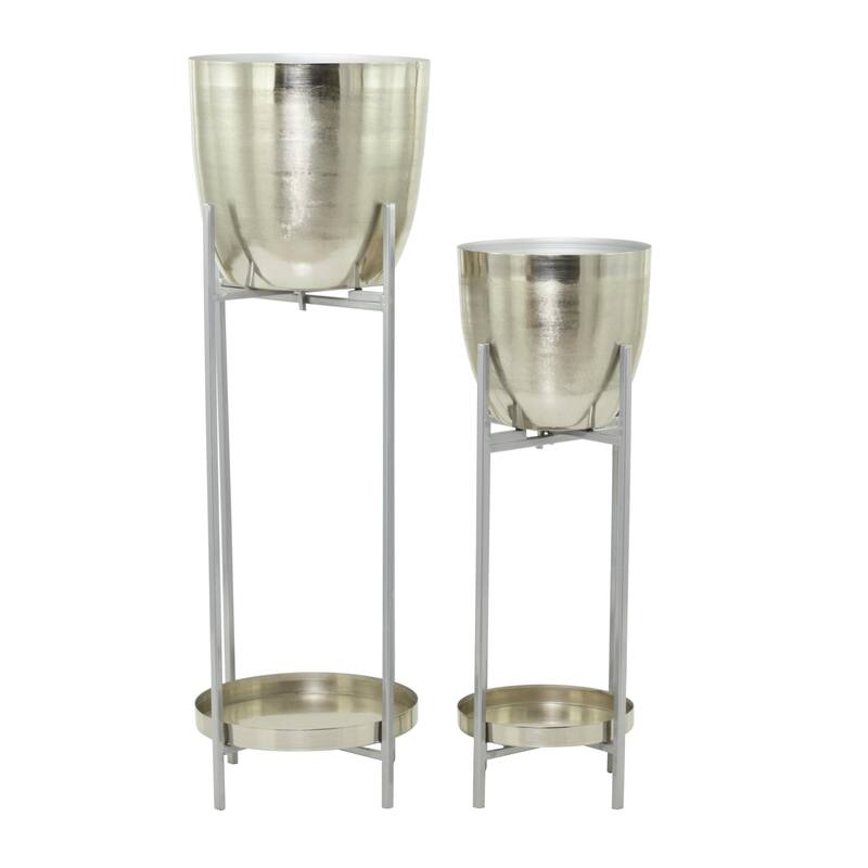 Metal Indoor Outdoor Planter with Removable Stand - Set of 2 Silver, Gold, Black - CosmoLiving by Cosmopolitan