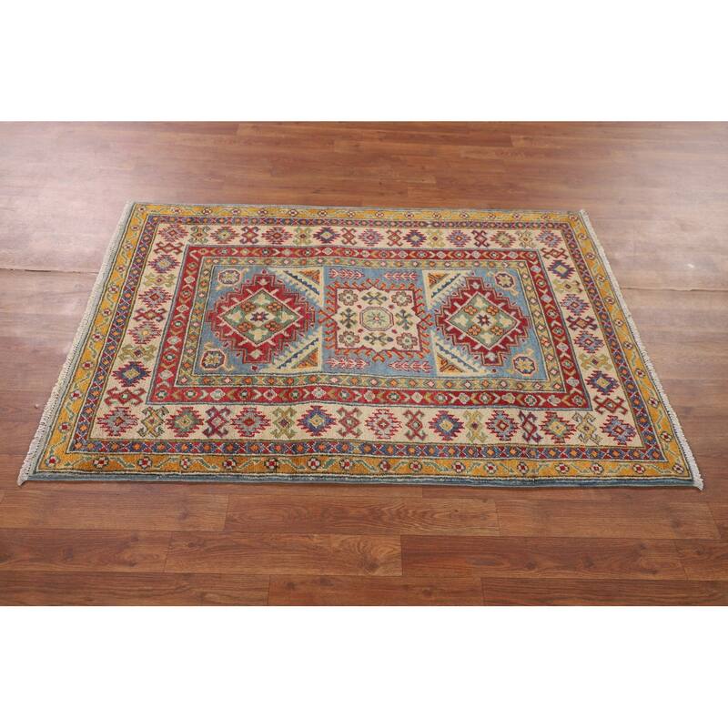 Geometric Kazak Accent Rug Handmade Foyer Wool Carpet - 3'2" x 4'8"