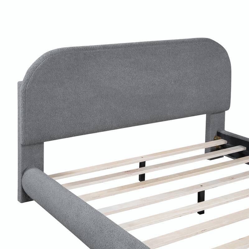 Teddy Fleece Upholstered Platform Bed with Stylish Curve-shaped Design