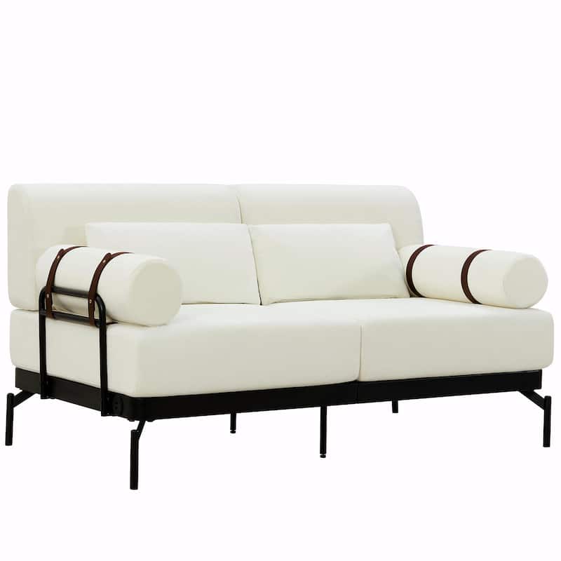 Modern Loveseat Sofa 59" Sofa Couch 2-Seater with Flexible USB Ports and Unique Cylindrical Armrests