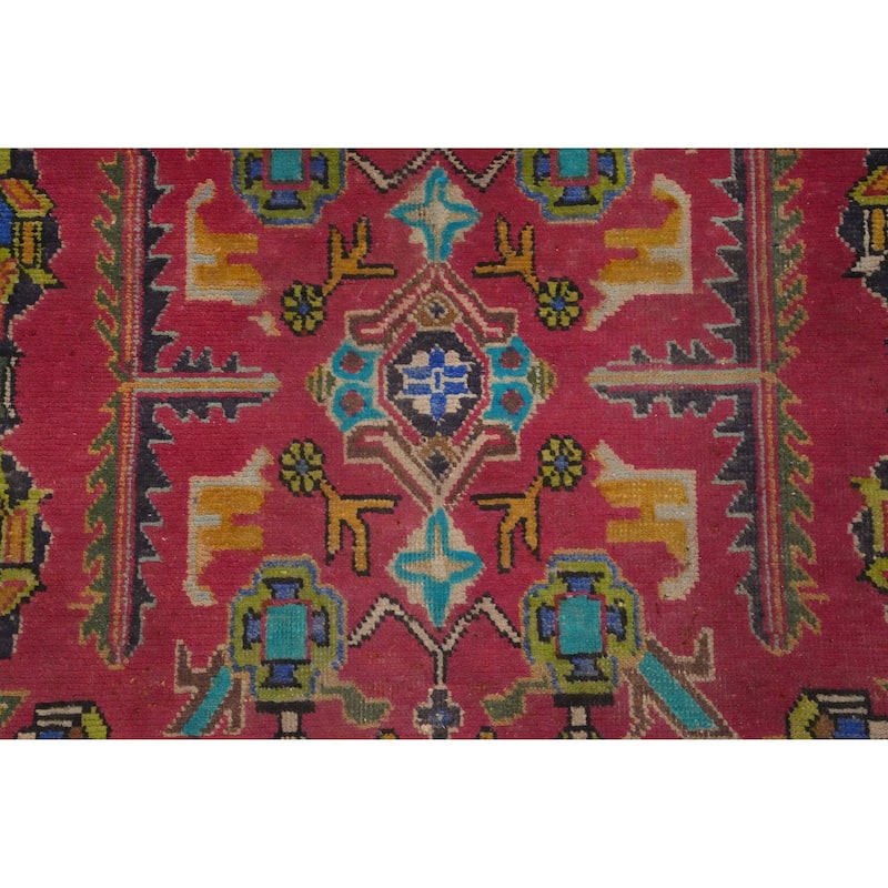 Hand Knotted Oriental 100% Wool Carpet Traditional Geometric Pink Tabriz Runner Rug - 10' 2'' X 3' 6''