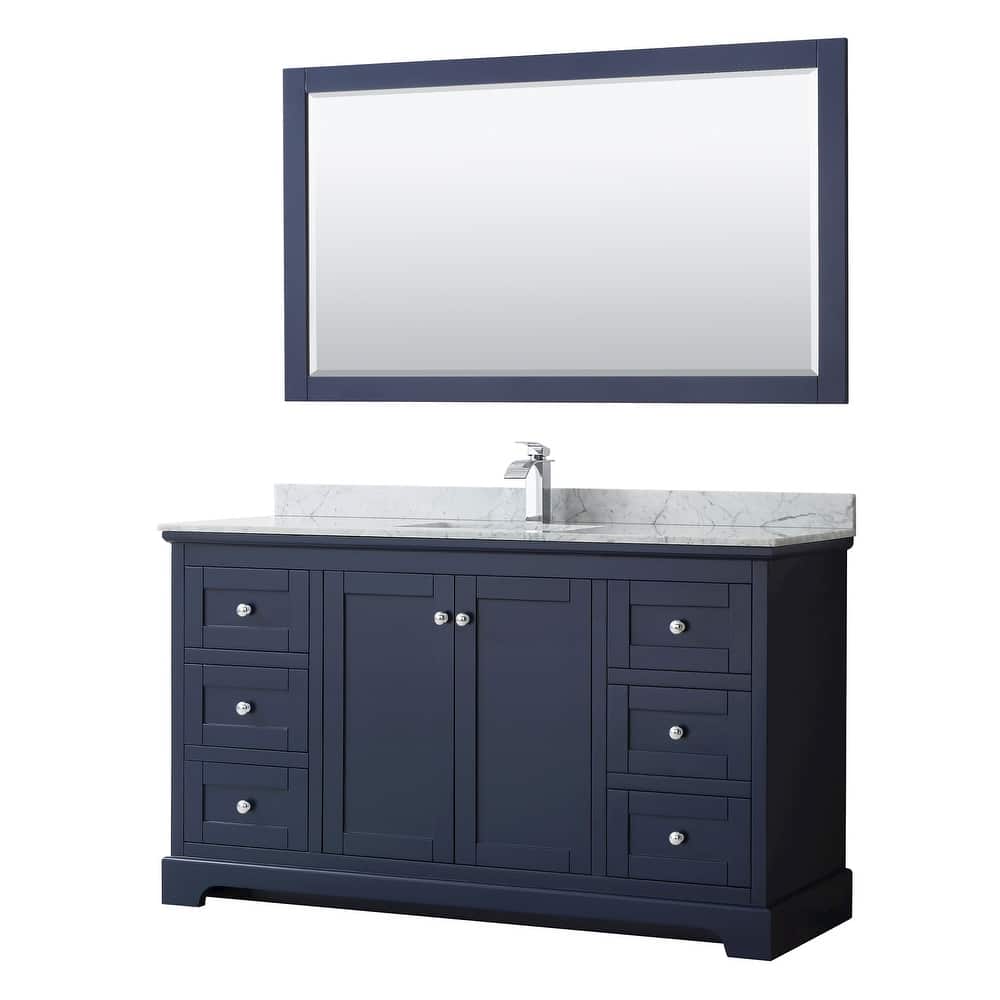 Avery 60-inch Single Vanity, Marble Top, Square Sink, 58-inch Mirror