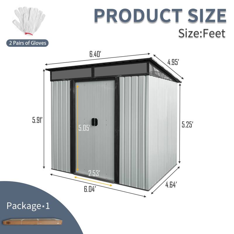 6ft x 5ft Outdoor Metal Storage shed with Lockable Sliding Doors and Transparent plate for Garden, Lawn