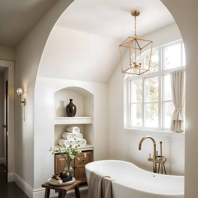 Seraphine Modern Pendant Light - Metal Aged Brass Lantern Light Fixture For Scandinavian, Minimalist, Contemporary Room Decor