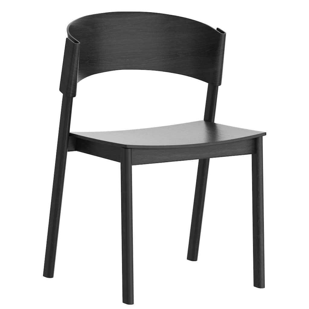 Mid-Century Modern Solid Wood & Oak Veneer Dining Chair, Set of 4 - Black