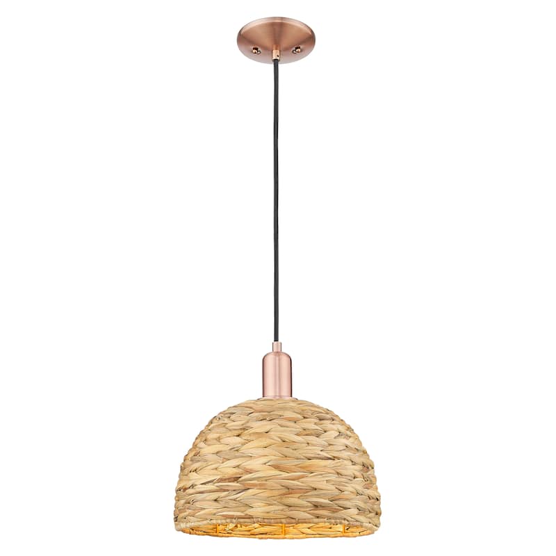 Innovations Lighting Endless Possibilities Arcadia - Woven Rattan - 1 Light 12" Cord Hung Mini Pendant - Antique Copper