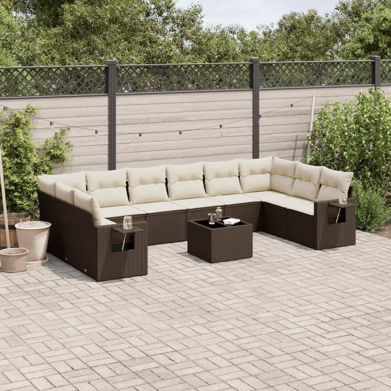 vidaXL Garden Sofa Set - Brown and cream Without table