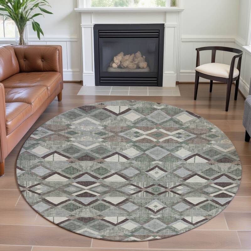 Premium Washable Super Soft Boho Geo Mayfield Rug - Sage - 8' x 8'