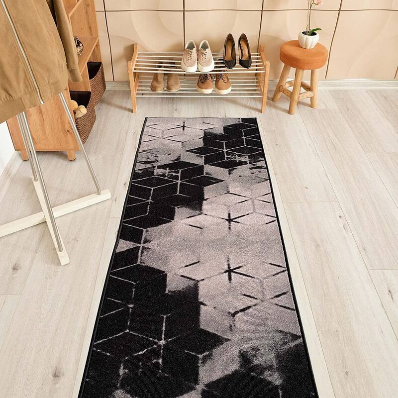 Custom Size Cubes Abstract 26 Inch Wide Non-Slip Stair Runner Rug
