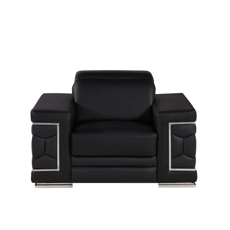 HomeRoots 47" Black And Silver Genuine Leather Club Chair - 47' X '39' X '41