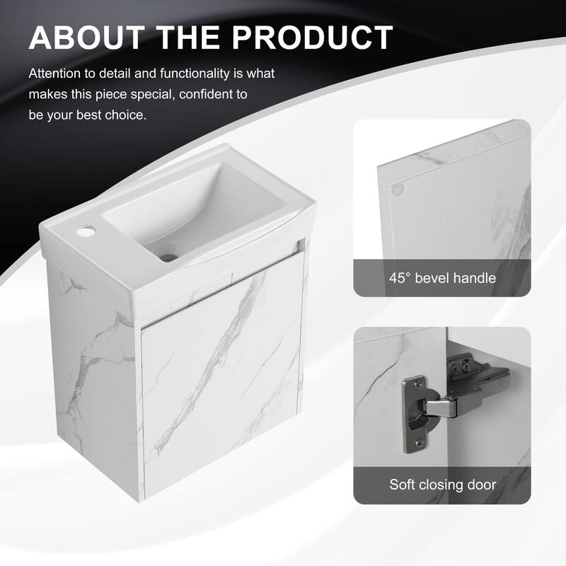GDFStudio - Modern Minimalist Wall-Mounted Bathroom Vanity Set with Ceramic Sink & Soft Closing Door - 20"