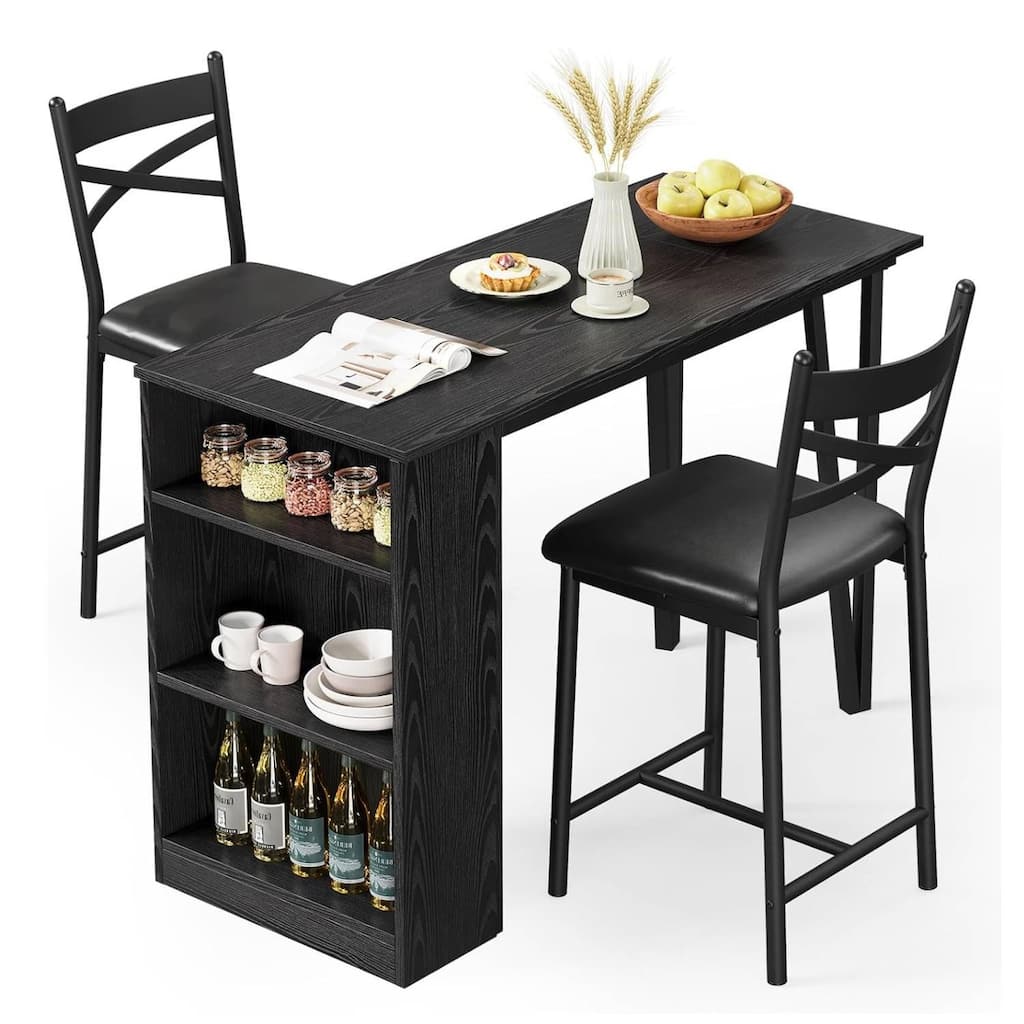 Modern Expandable Dining Table Set with 3 Storage
