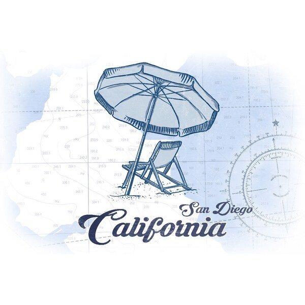 San Diego California Beach Chair Umbrella Blue Coastal Icon Lantern Press Artwork Art Print Multiple Sizes Availab