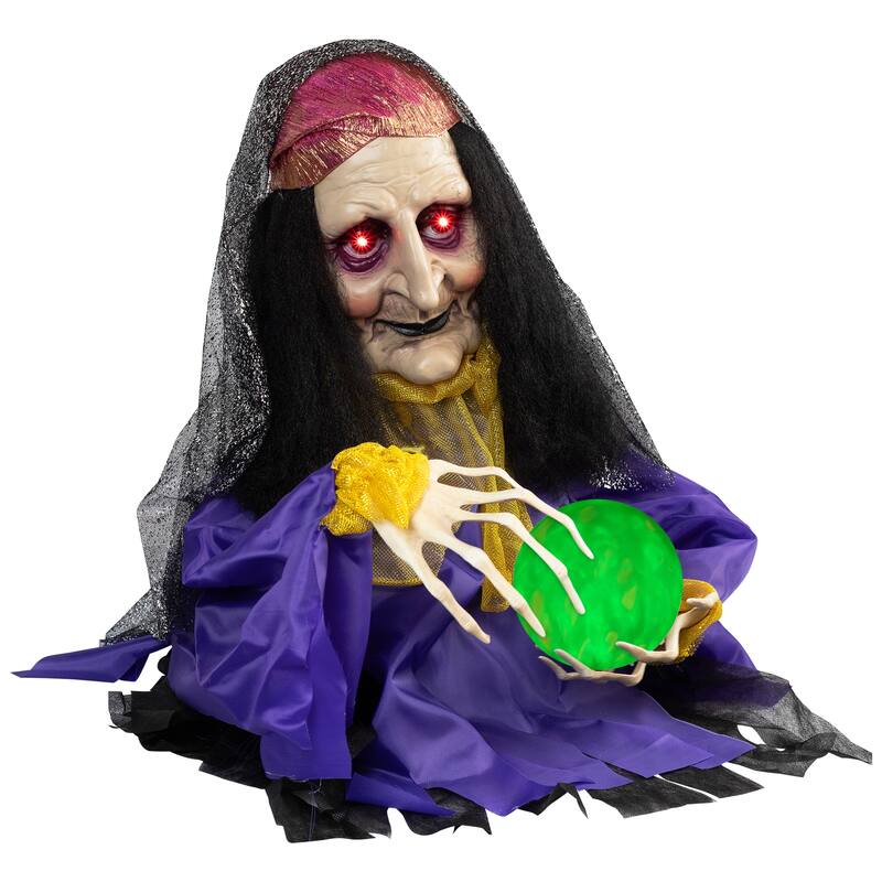 Lighted and Animated Fortune Teller Halloween Decoration - 20" - Multicolor Lights