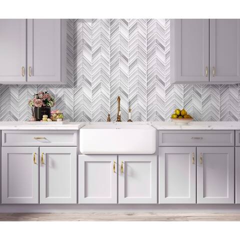 Apollo Tile 5 pack 10.4-in x 10.4-in White Silver Chevron Polished and Matte Finished Glass Mosaic Tile (3.76 Sq ft/case)