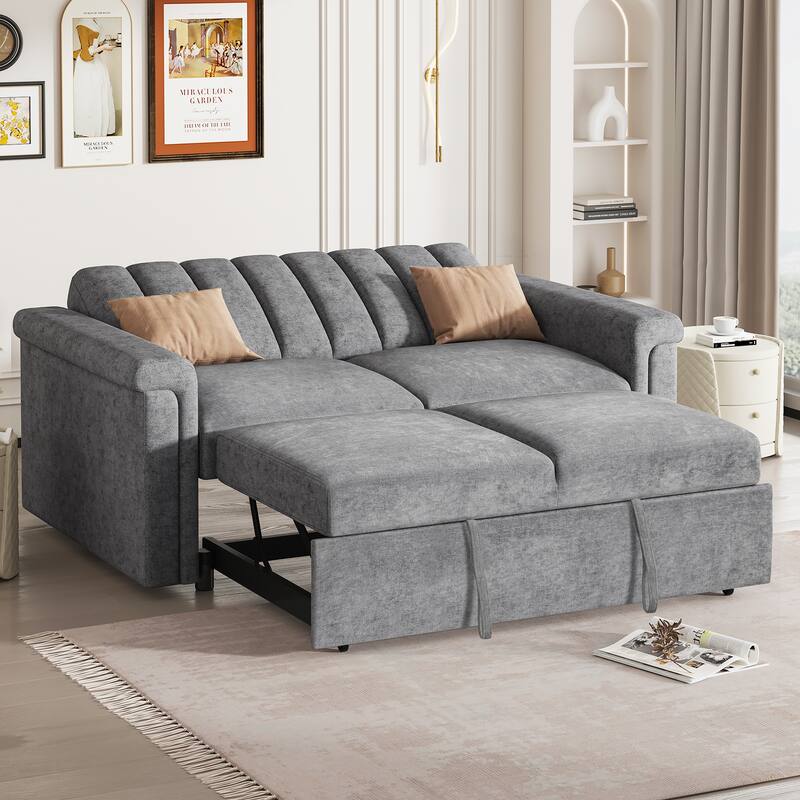 2-in-1 Loveseat Sleeper Recliner Sofa, Convertible Lounge Couch Pull Out Sofa Bed with Vertical Striped Backrest