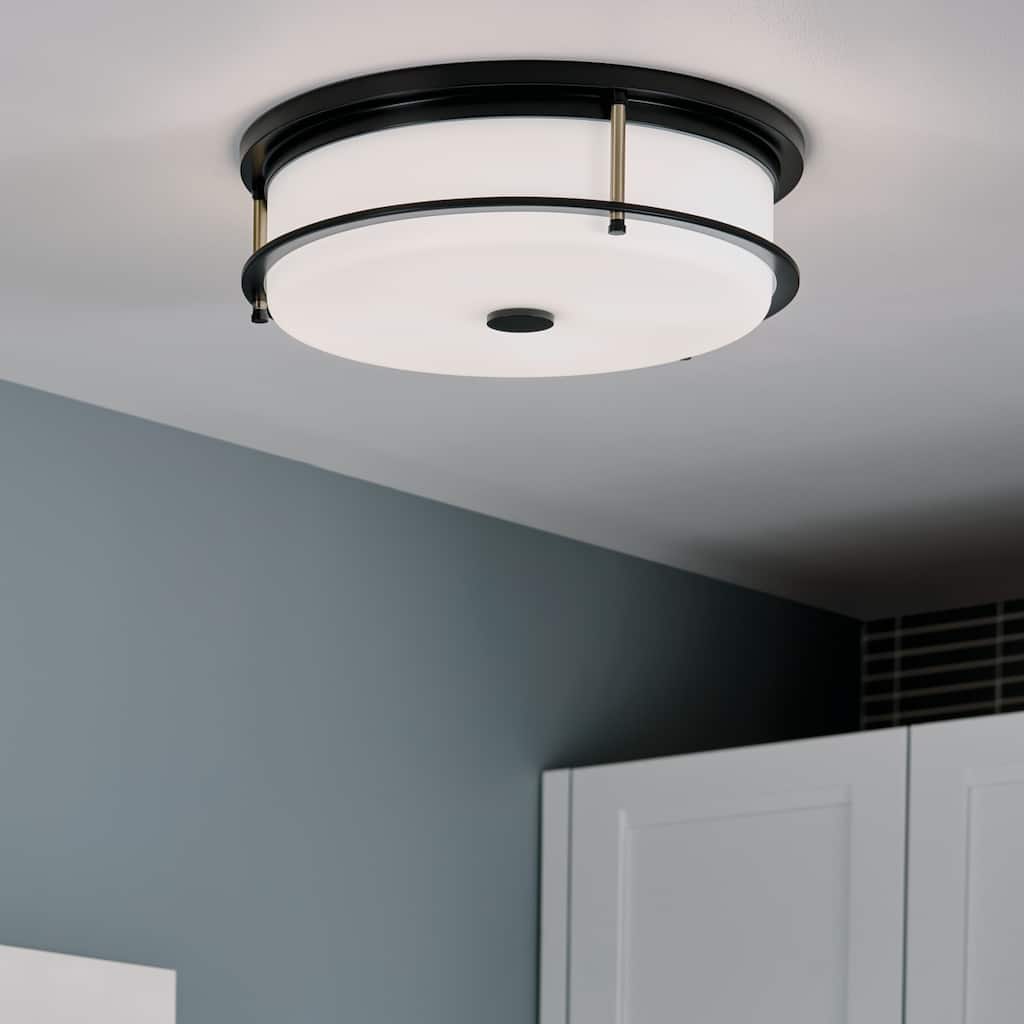 Kichler Lighting Brit 18 in. 4-Light Black and Champagne Bronze Flush Mount Light with Satin Etched Glass
