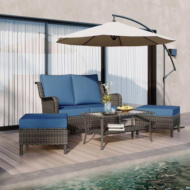 5 Pieces Outdoor Rattan Patio Furniture Set