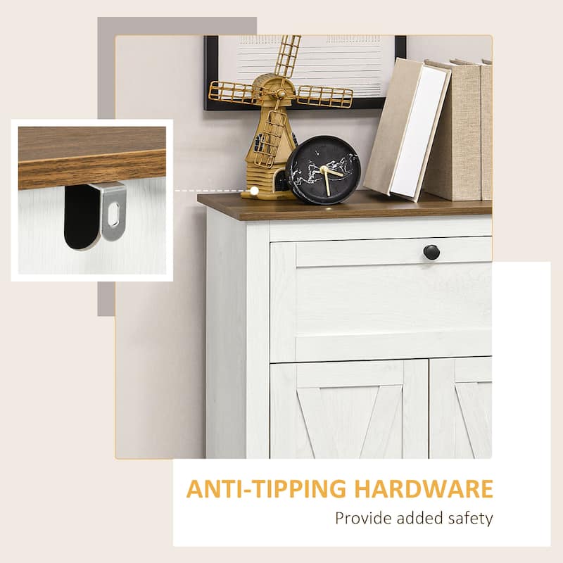 Farmhouse Barn Door Accent Cabinet, Kitchen Sideboard Storage Cabinet with Double Doors, Drawer, and Adjustable Shelf