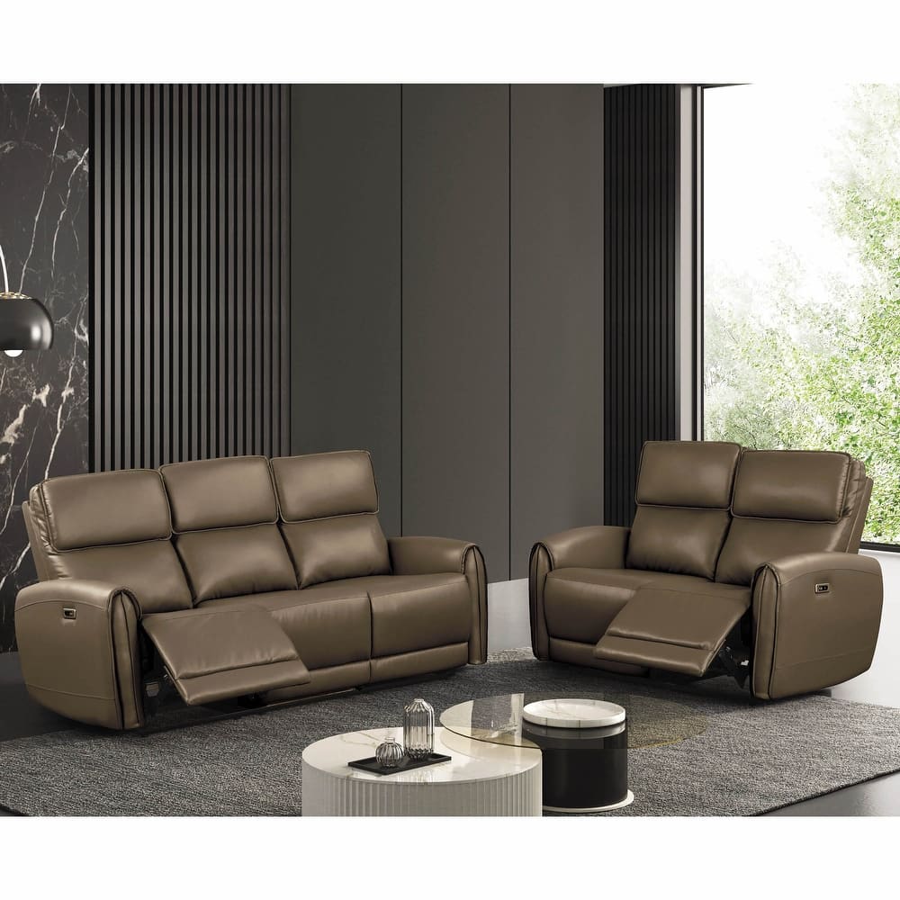 Furniture of America Elente Modern 2-Piece Power Recline Faux Leather Sofa and Loveseat Set