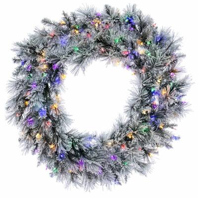 Vickerman 36" Flocked Jackson Pine Artificial Wreath with 100 Multi-Colored Mini Lights - Multicolor